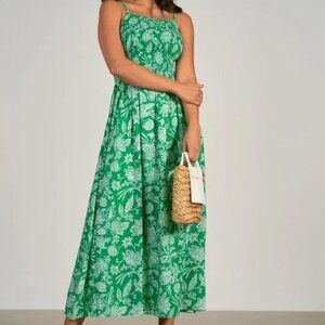 Elan Women's Midi Tank Strapped Tiered Dress (Venice Green Print) Size S